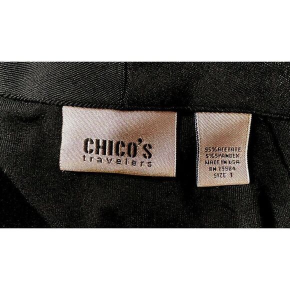 Chico''s Black Slinky Open Front Long Sleeve Cardi Jacket 3/4 Length Sz 1 S/M - Picture 3 of 6